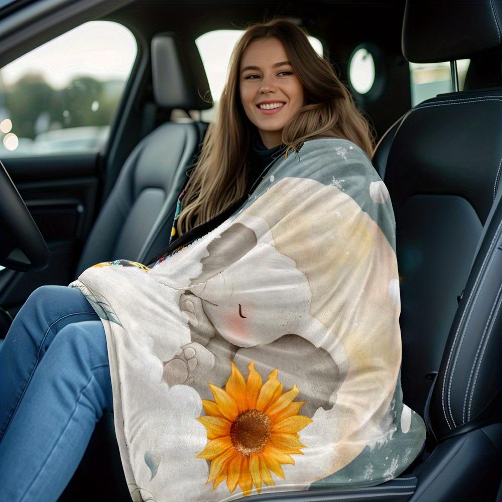 Sleeping Elephant Sunflower Clouds Snowflake Fleece Blanket Soft Flannel Throw Art Print Gift for Kids Baby Nursery Decor Cozy