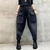 In-Stock 2023 Spring Fashion: Retro Printed Distressed Denim Harem Pants, Loose Fit, Plus Size