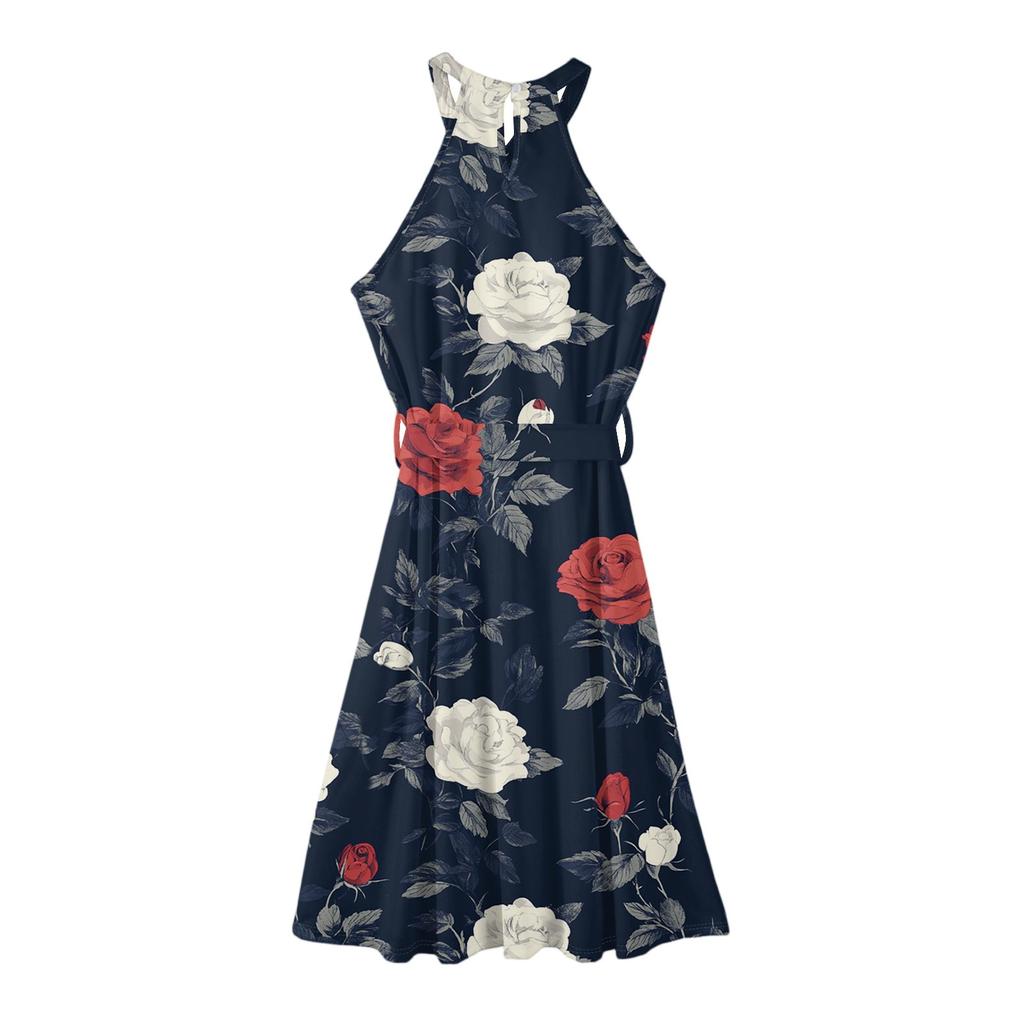 Women's Casual  Round Neck Midi Dress Basic Classic Outdoor Everyday Sleeveless Loose Boho Tie Dress  Summer Beach Sundress