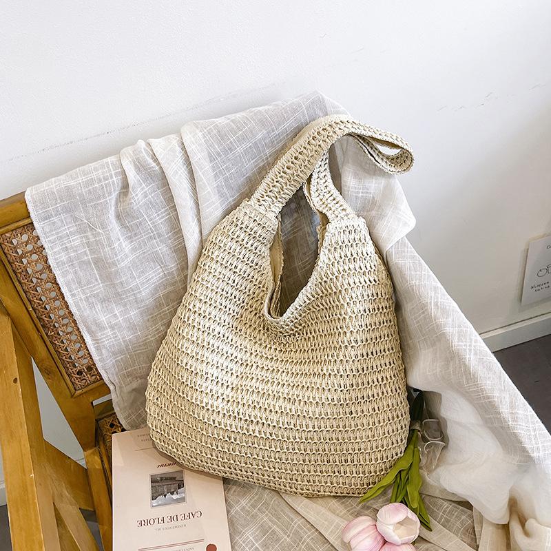 

Summer fashion popular beach shoulder bag woven portable tote bag straw vegetable basket silk scarf bow women s bag