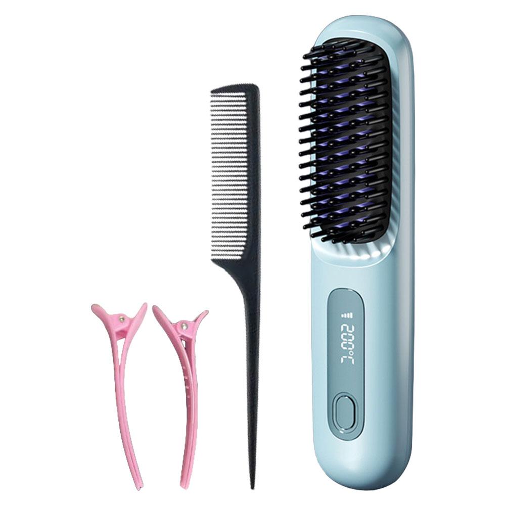 LCD Cordless Hair Straightener Brush Anti-Scald Electric Hot Comb 3 Temp Settings USB Recharing Electric Hair Straightener Comb