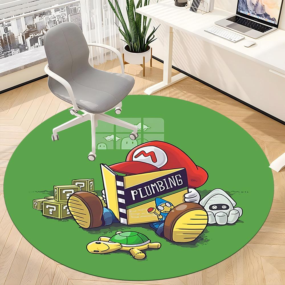 1PC Mario Bros. Plumber Office Round Area Rug, Indoor Mat Suitable For Office, Under Office Chairs Bedroom Living Room Home Decor, Room Deco110