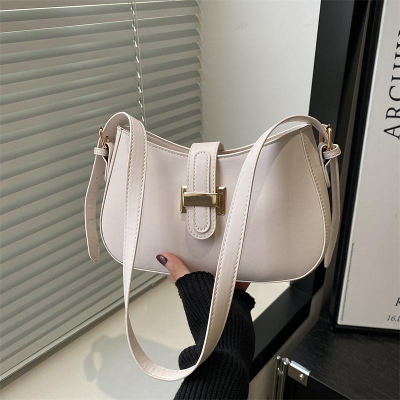 Trendy Retro Crescent Bag For Women In Black Brown White Stylish Pu Material