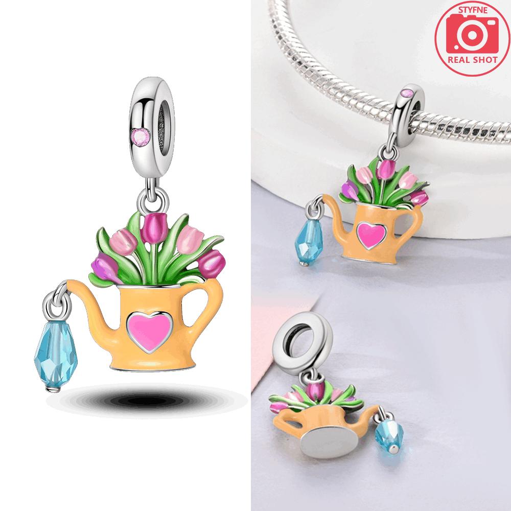 Charms Beads Pendant Lotus Tulip Rose Carnation Flower Series Original Copper Bead Fit Bracelets Women Jewelry Gift