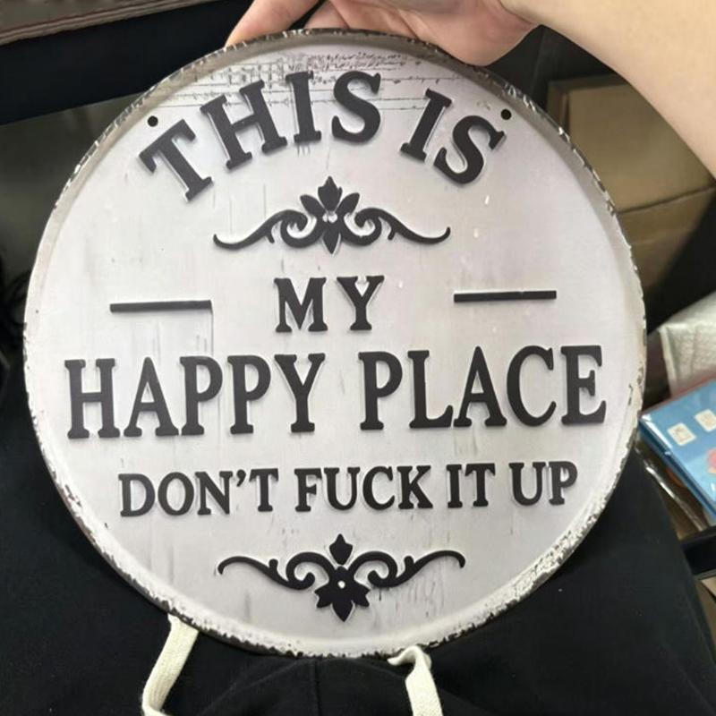 2D Flat Rustic Metal Garden Sign Happy Place Wall Art Decorative Outdoor Yard Plaque for House Porch