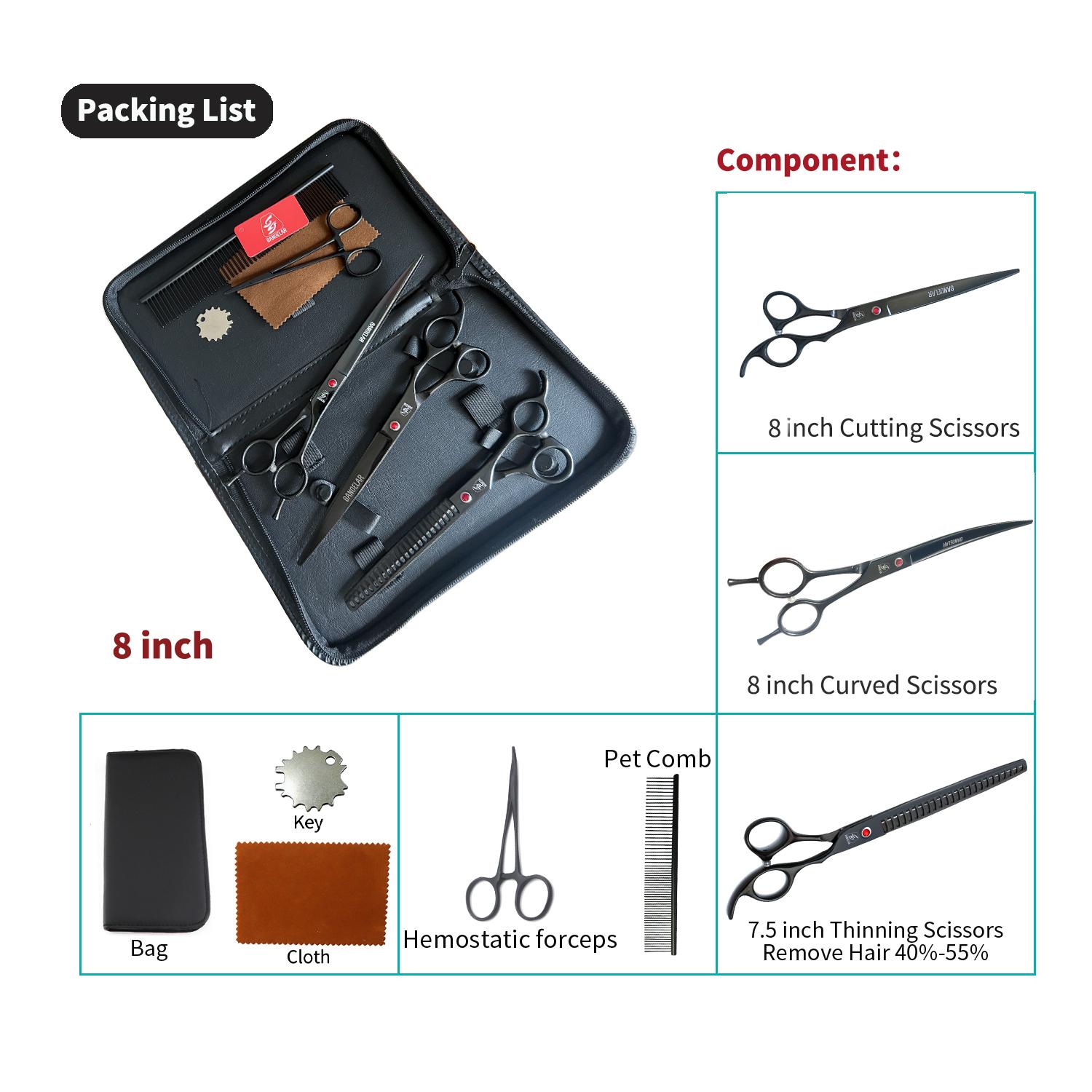 

Sangelar 8-дюймовые ножницы для ухода за домашними животными, набор профессиональных больших собак, животных, обрезка шерсти, набор инструментов для резки, ножницы для стрижки рыбьих костей, истончение изогнутых ножниц, набор для домашних животных 8 inch