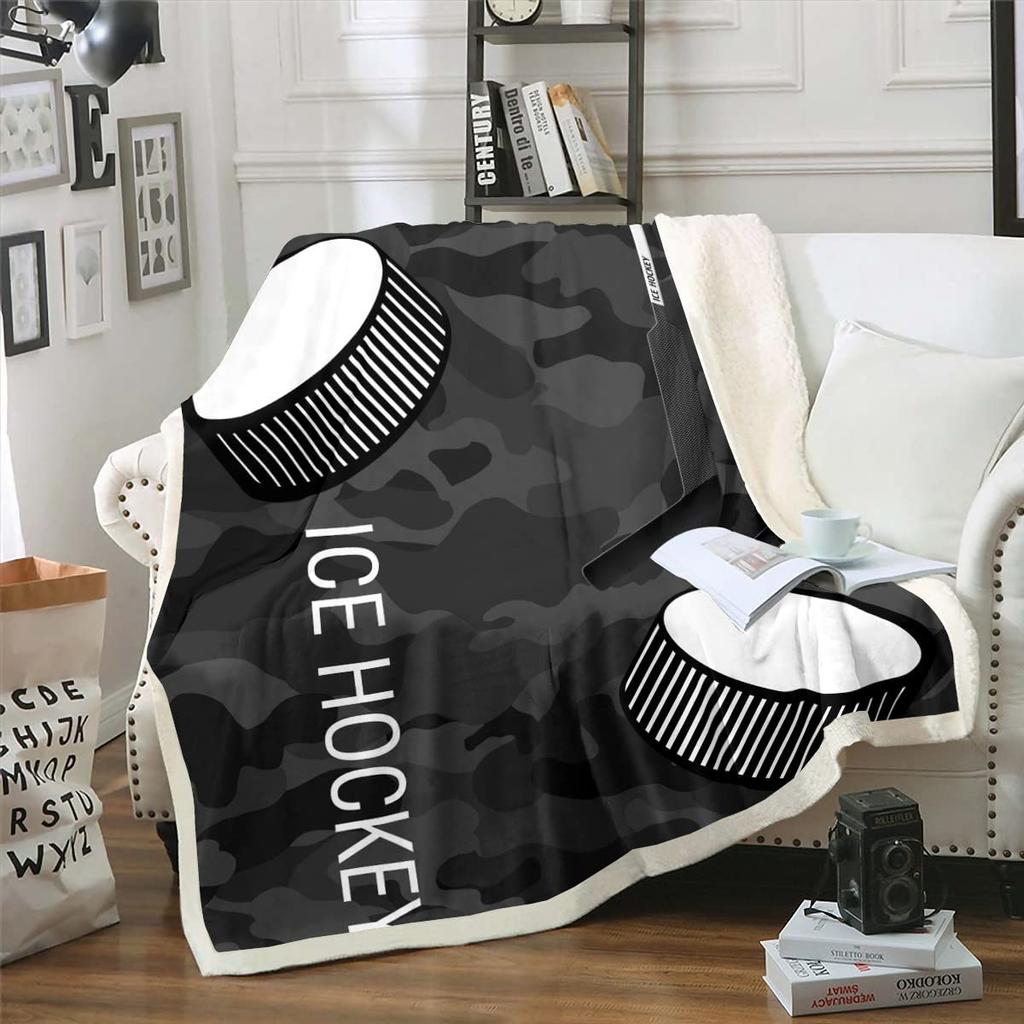 Ice Hockey Throw Blanket Winter Sport Game Flannel Blanket Sporting Competition Sofa Couch Office Flannel Blankets for Kids Boys