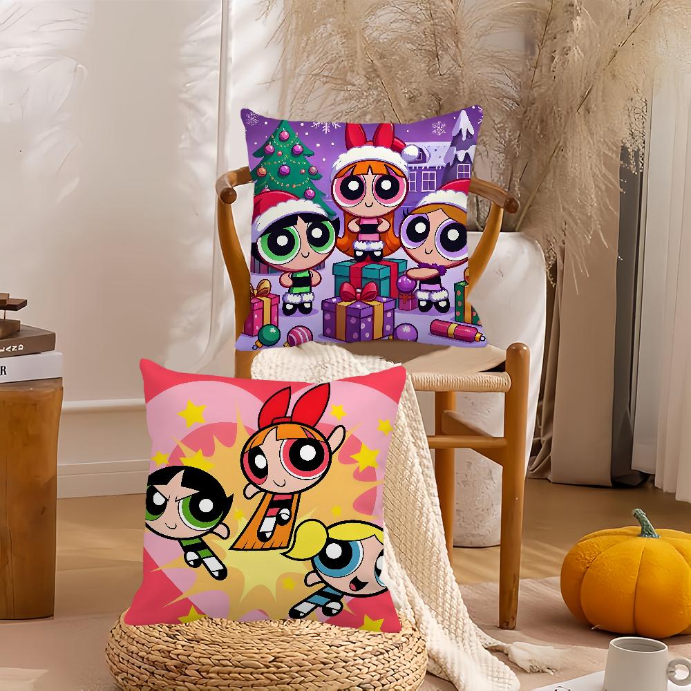 Cartoon P-P-Power-puffS Girls Pillow Case Home Cushion Cover Suitable For Office Sofa Car Suitable For All Seasons