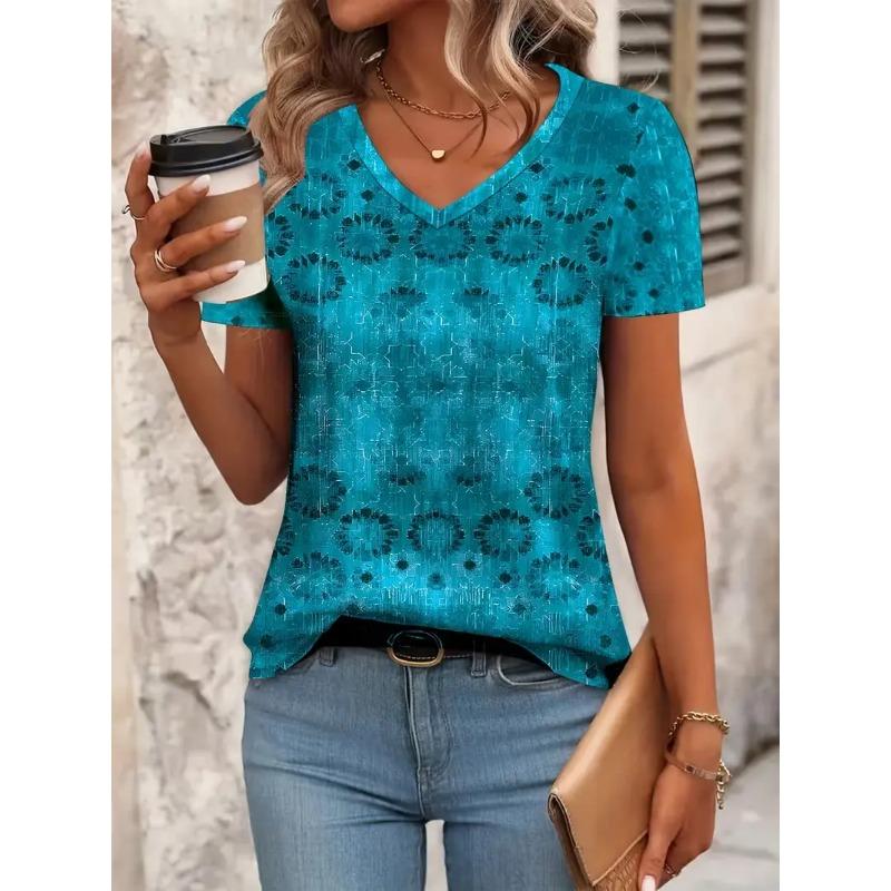 Women s 3D Printed Short Sleeve V Neck S