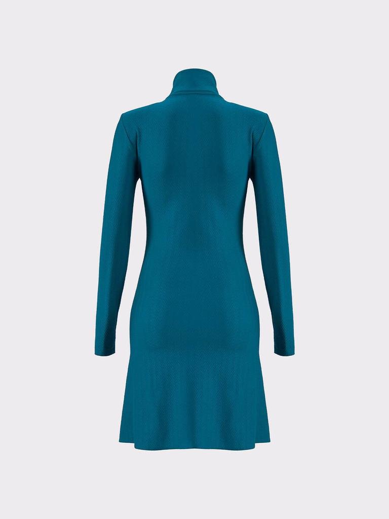 Petrolfarbenes Strickkleid mit Rollkragen