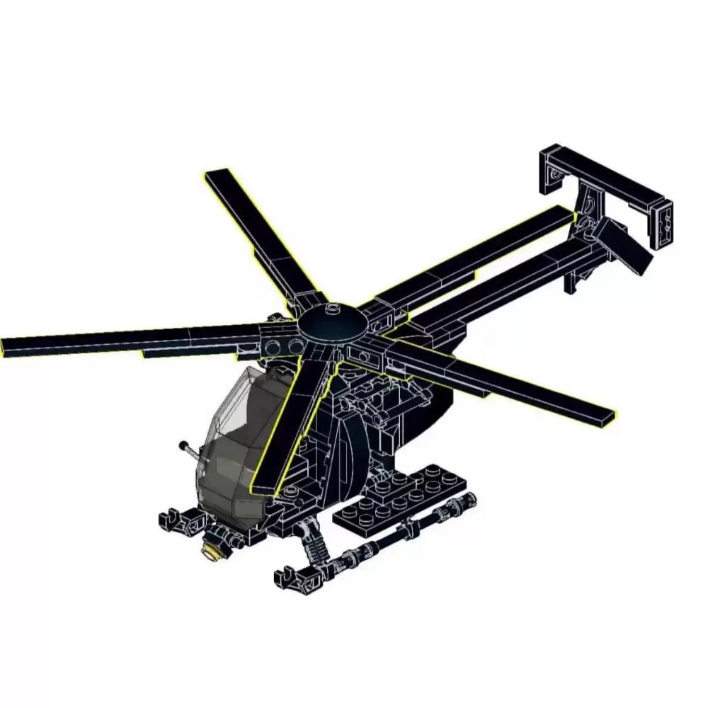 Little Bird Helicopter AH-6 MH-6 Aircraft Assembly Model MOC Building Block Toy Military Series Display Piece Children's Gift