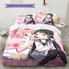 Puella Magi Madoka Magica Vzorované povlečení, Sada přikrývek Povlak na přikrývku Povlak na polštář Domácí dárek k narozeninám (1 * povlak na peřinu + 2 * povlak na polštář, bez jádra)