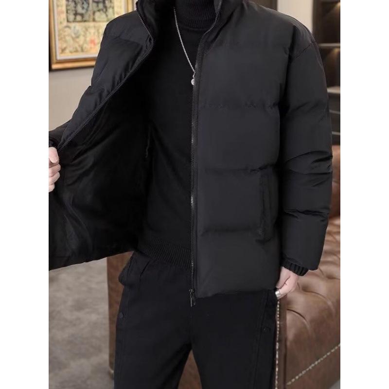 Unisex Solid Color Padded Winter Jacket - Trendy, Warm Loose Fit with Stand Collar.