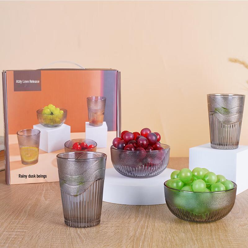 Qiao Zhiya Vertical Stripe Heat-Resistant Glass Tableware Gift Set (4-piece)