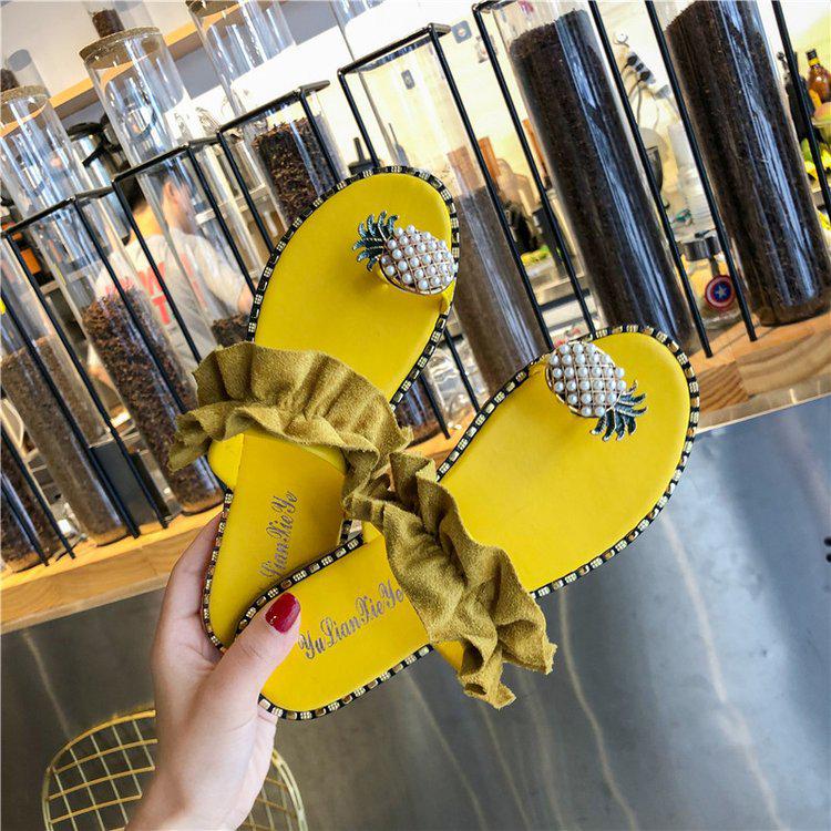 Large Size Sandals Ladies New Fashion Pineapple Lace Flip Flops Casual Beach Shoes