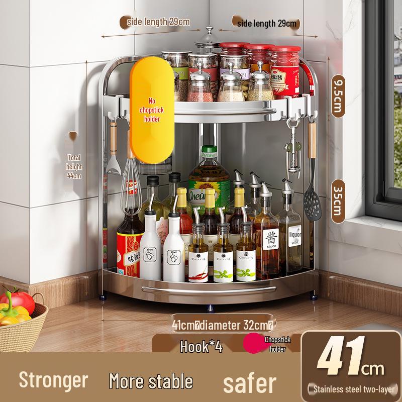 Stainless Steel Kitchen Corner Shelf for Oil, Sauce, Vinegar & Spices - Triangle Storage Rack with Knife Holder.