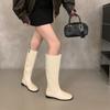 2026 New Spring Autumn Elastic Slimming Woman High Boot Concise Round Toe Shoes Ladies Soft Leather Flats Knight Long Booties
