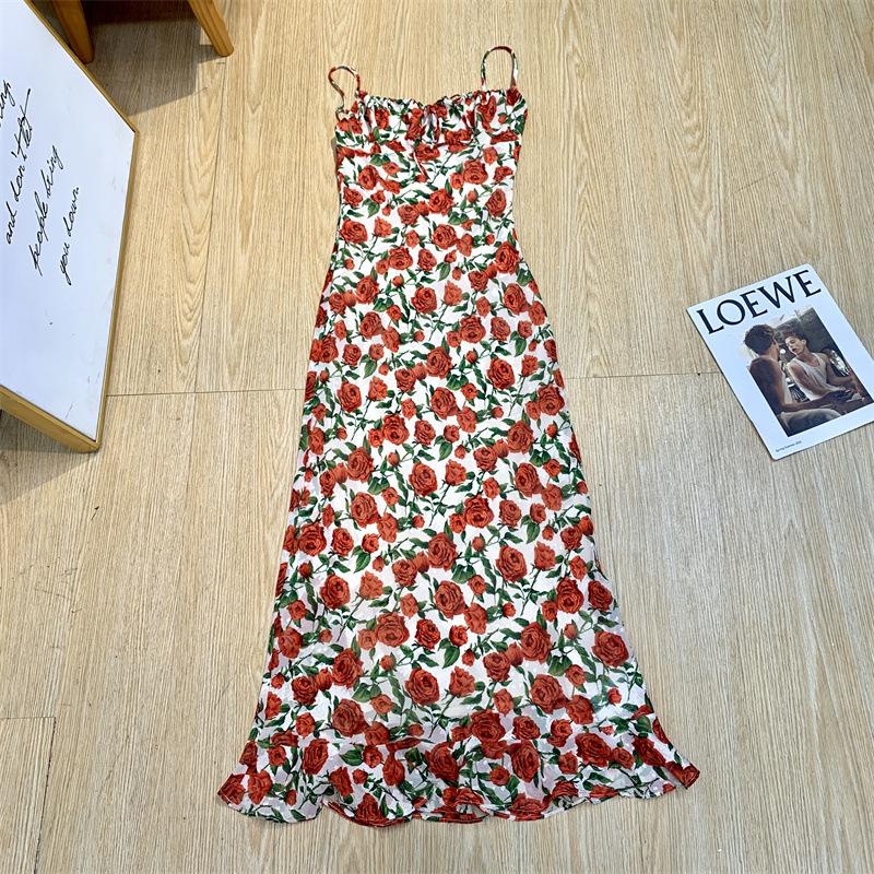 

Платье с цветочным принтом и подтяжками, женское летнее сексуальное платье-рыбий хвост, облегающее платье для французского отпуска L абрикосовый