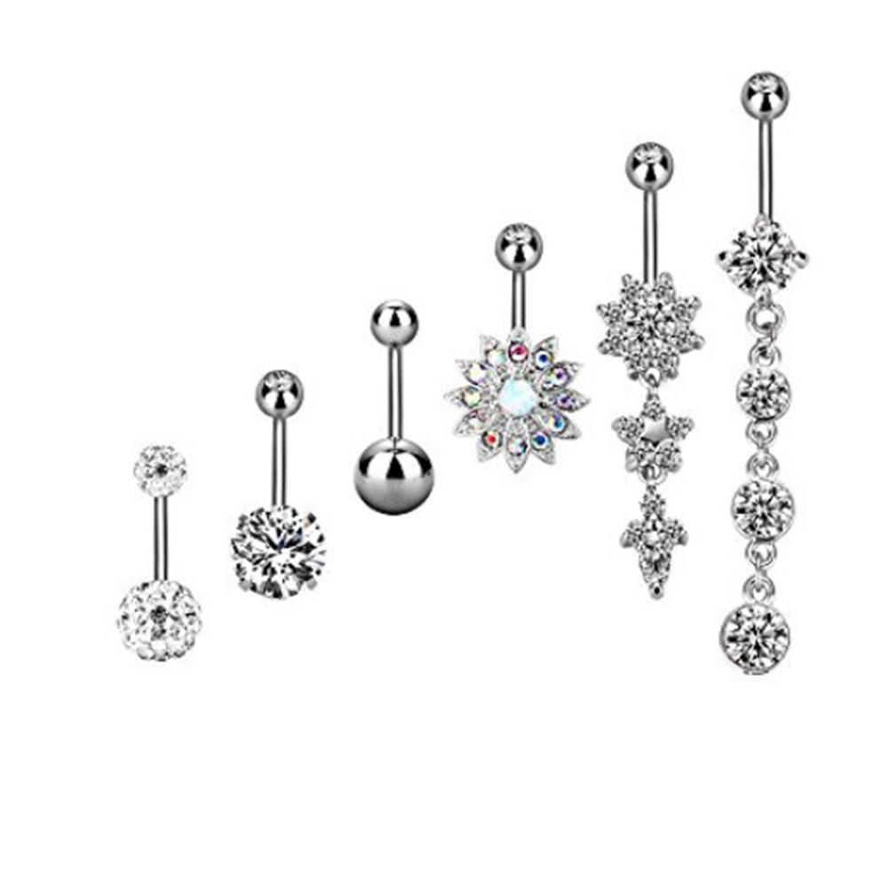 6Pcs/Set Stainless Steel Belly Button Body Jewelry Set Dangle Navel Ring
