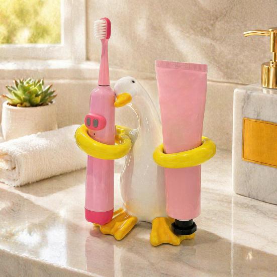Electric Toothbrush Holder Duck Shape Holder, Ceramic Stand, Sturdy Toothpaste Cute Bathroom Countertop Organizer, for Bathrooms Durable Organizer