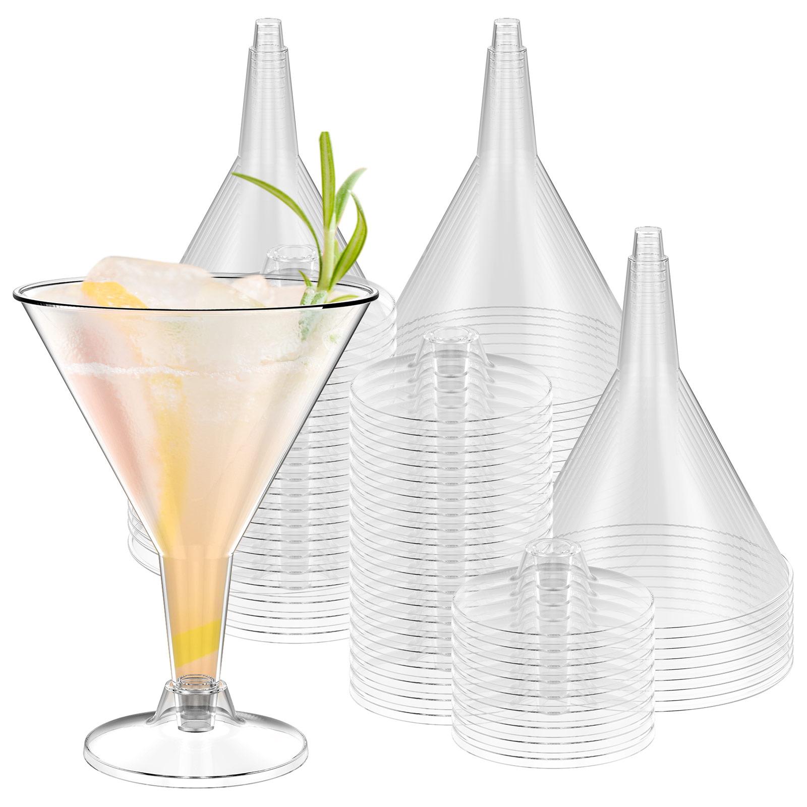 50Pcs Plastic Champagne Glasses High Clarity Removable Wide Mouth High Footed Cups Party Wine Glass for Martini Cocktail Dessert