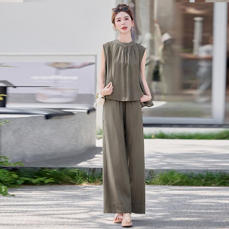 Sleeveless top with wide-leg pants two-piece set women's summer new temperament fashion casual suit