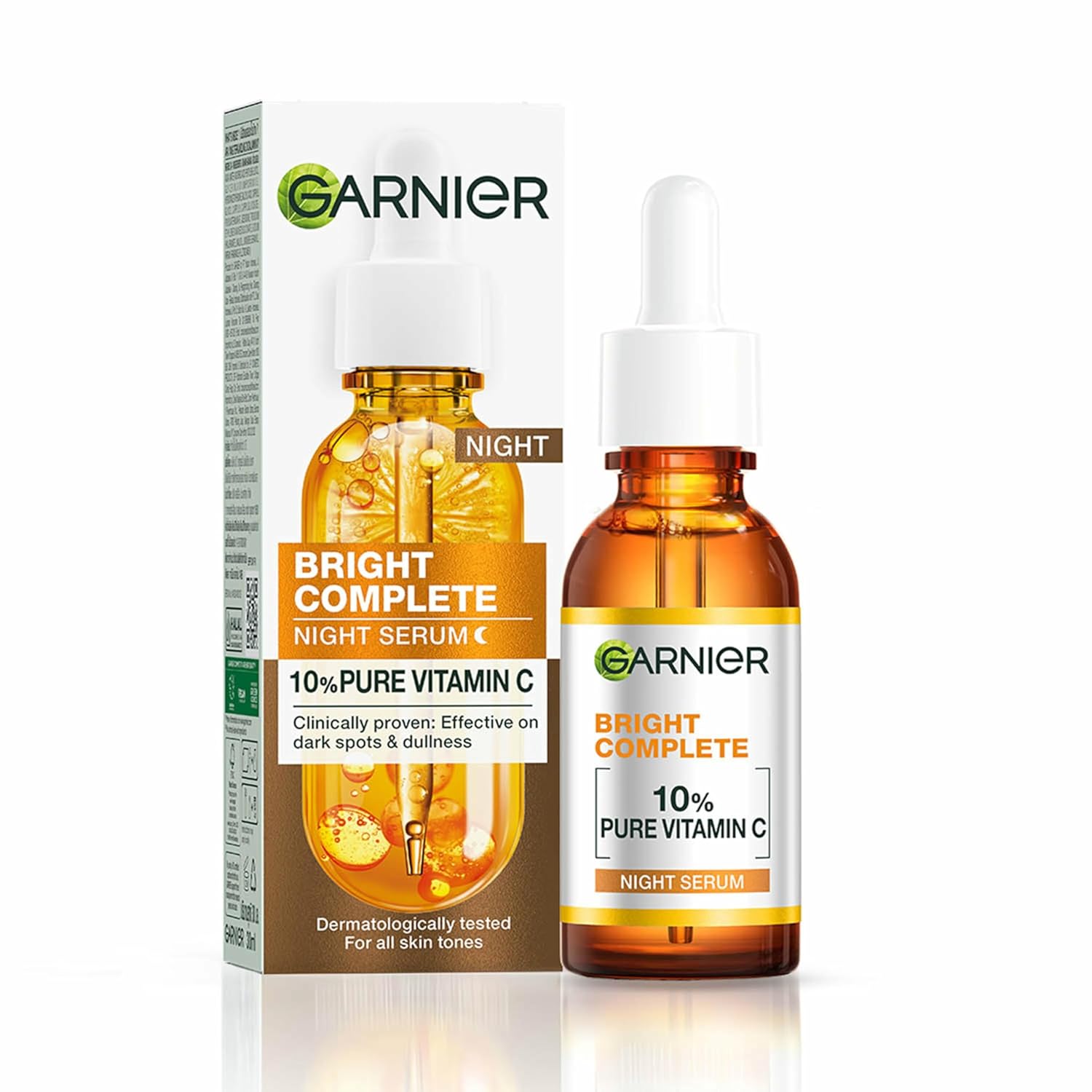 Garnier Bright Complete Night Vitamin C Serum With 10% Pure Vitamin C for Bright Skin, PM Routine Vitamin C Serum | 30ml