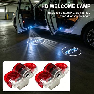2pcs Car Door Badge Wireless HD Projector Lamp Welcome LED Light For Ford Carnival Fox Figo Mondeo Escort Fusion Evos Escape GT9 Ysjg8