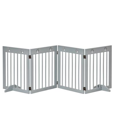 Freestanding Pet Gate 4 Panel Folding Wooden Dog Barrier W/ Support Feet