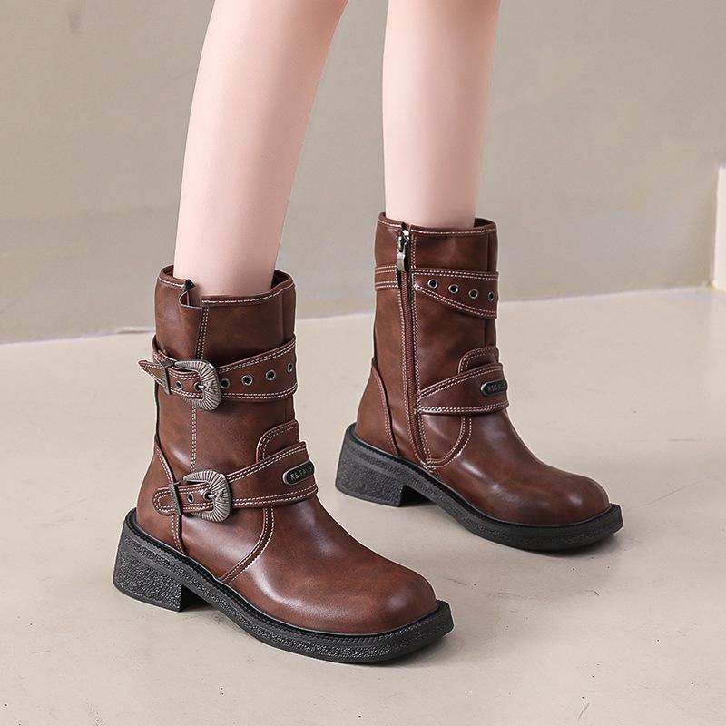 Coarse heel short boots brown retro denim summer western women's spring and autumn single boots knight boots 2025 Martin boots new