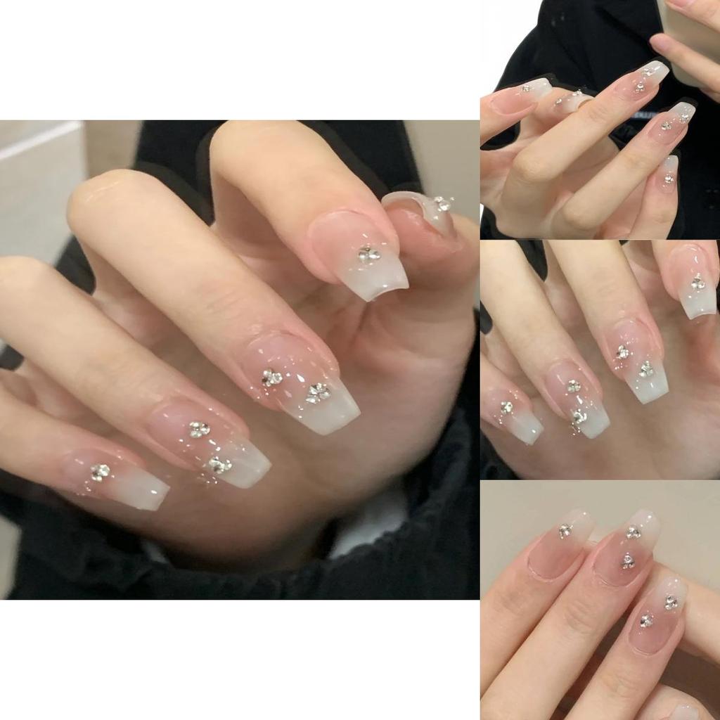 Handmade Gradient Nude Nail Stickers Wholesale For Students With Detachable Sparkling Rhinestones