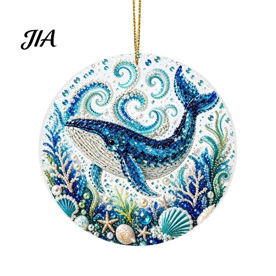 Durable Acrylic Coastal Decor Ocean Theme Pearl Art Hanging Ornament, 2D Flat Decorative Pieces for Bedroom Office Sea Life Suncatcher, Beaded Pattern