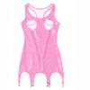 Women Open Cup Patent Leather Mini Dresses with Garter Clips Sleeveless Zipper Hollow Out Dress Wet Look Party Clubwear