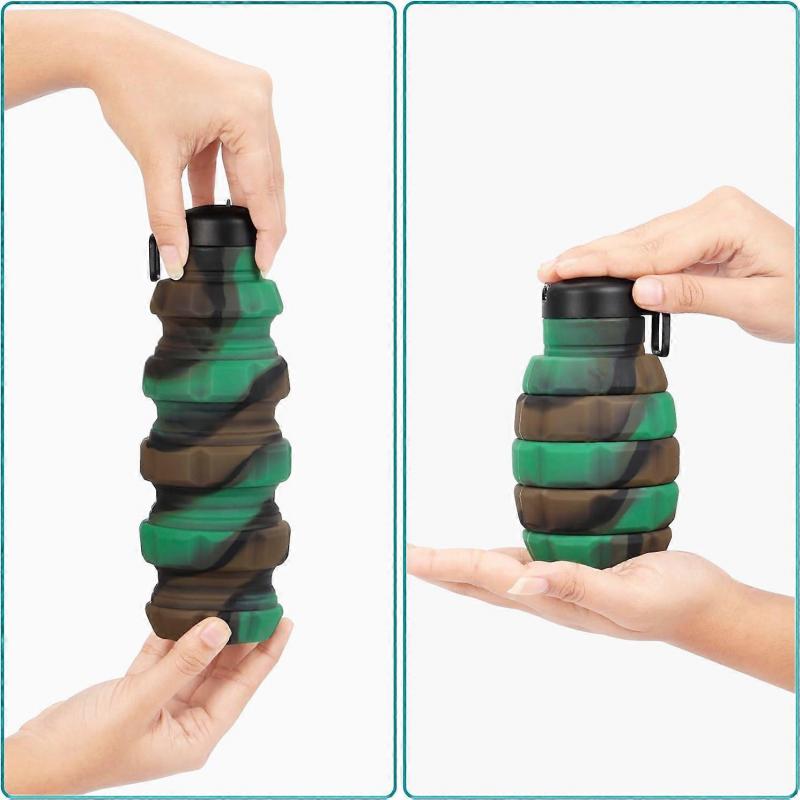 Camouflage Collapsible Silicone Water Bottle - 500ml/17oz Foldable BPA-Free & Leakproof Bottle - Reusable Portable Cup