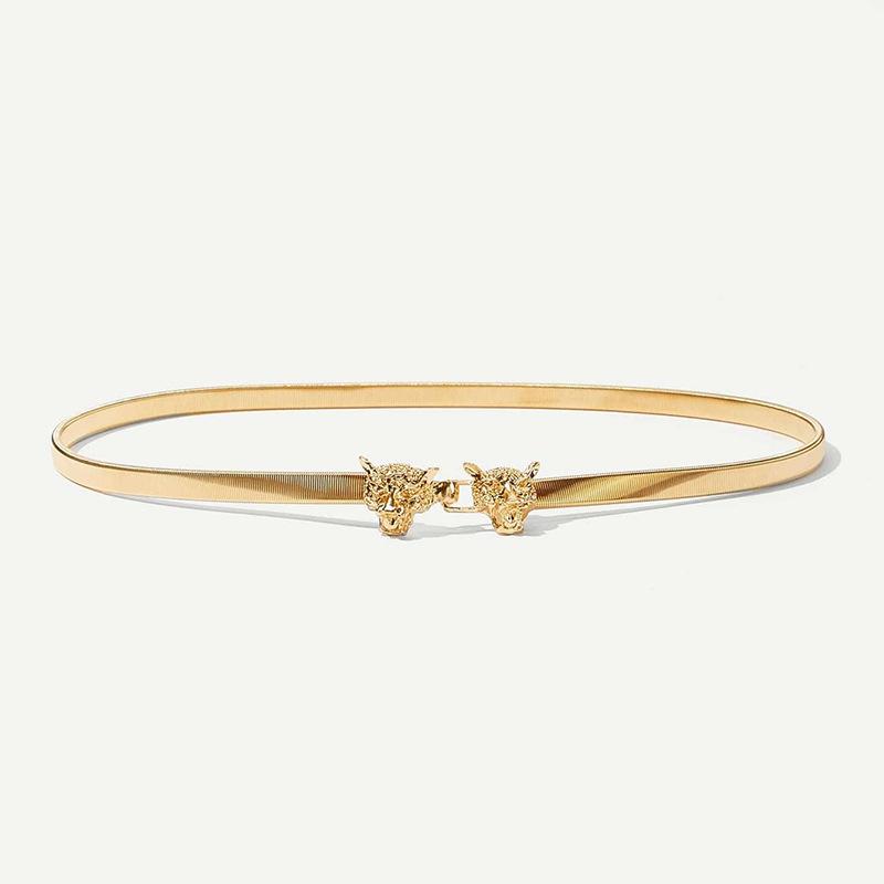 New European and American Women's Golden Chain Leopard Head Buckle Belt Metal Spring Chain Decoration Accessories Waist Chain
