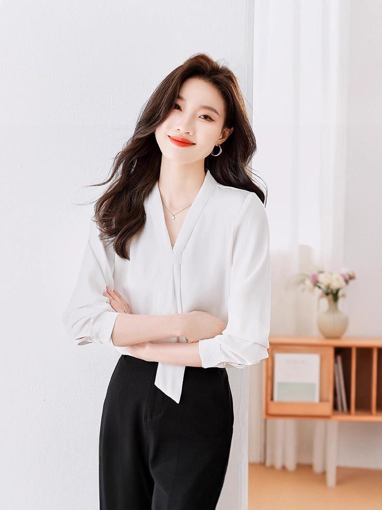 Women's White Long Sleeve Professional Shirt - Elegant Spring/Autumn Wear