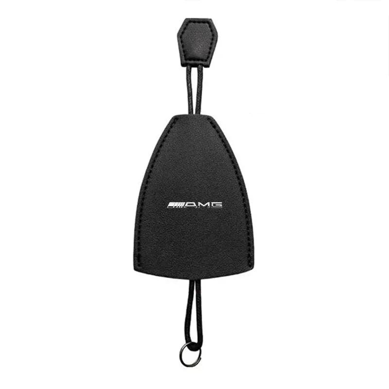 Leather Car Badge Key Cover Case Auto Key Bag Shell Keychain Caps For Mercedes Benz AMG W205 W218 W177 W176 W169 A B C E S Class