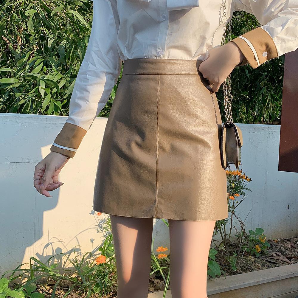 Women's Korean Style High-Waisted Black PU Leather Skirt - Autumn/Winter Slim A-Line, Hip-Hugging Design