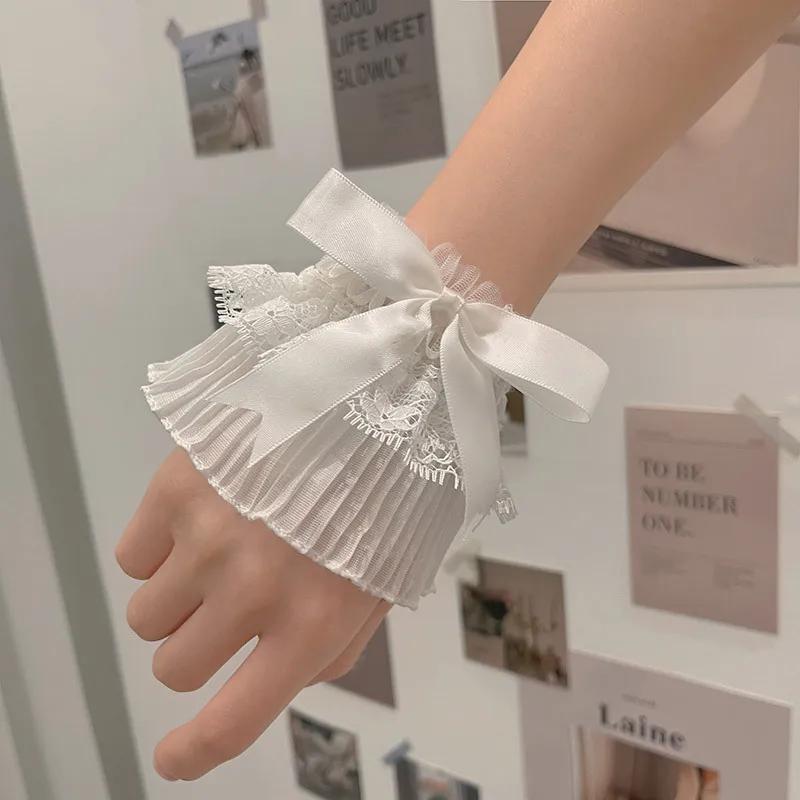 Kawaii Schleife Spitze Handgelenksmanschette Spitze Fingerlose Handschuhe Gothic Sweet Elastisch Punk Handstulpe Lolita Mädchen Kleidung Accessoires one size