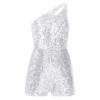 Girls Sparkling Sequin Jumpsuit One Shoulder Design Keyhole Detail Sleeveless Short Bottom Romper