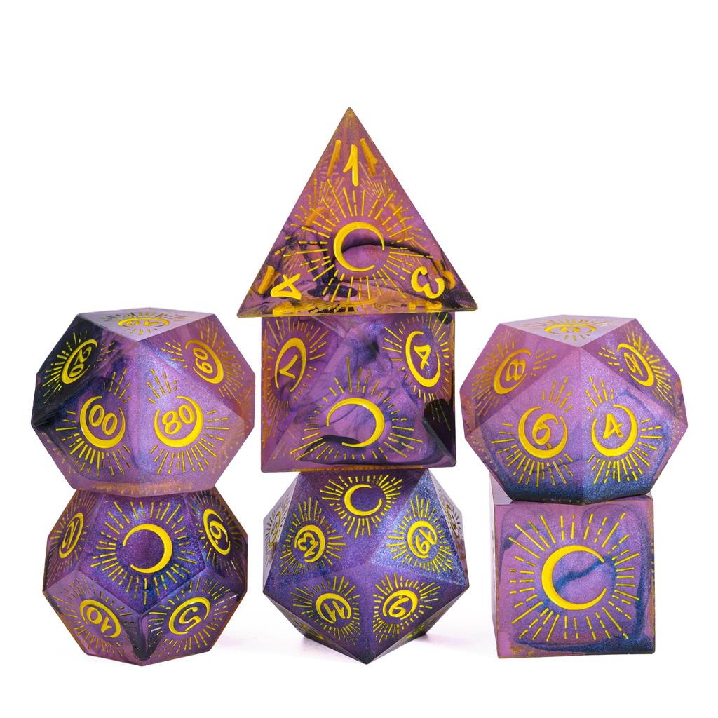 Cusdie Sharp Edges Dice DND Patterned D&D Dice Board Games 7 Handcrafted Polyhedral Dice Set for Role Playing Game Pathfinder