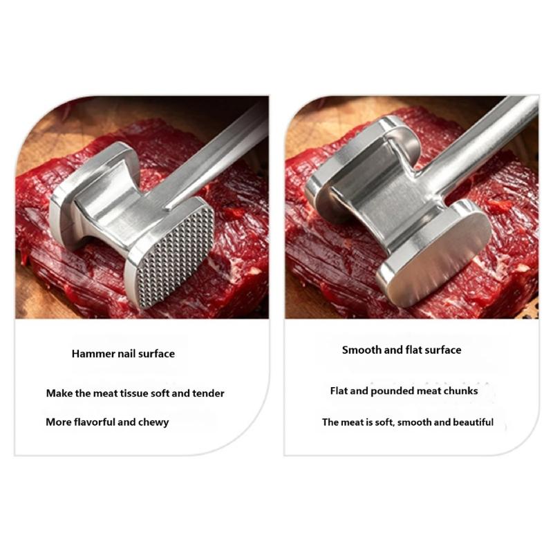 Metal Kitchen Pounder Meat Tenderizer Tool with Textured End and Smooth Striking End for Steak Pork Chicken Cooking and Daily Meals