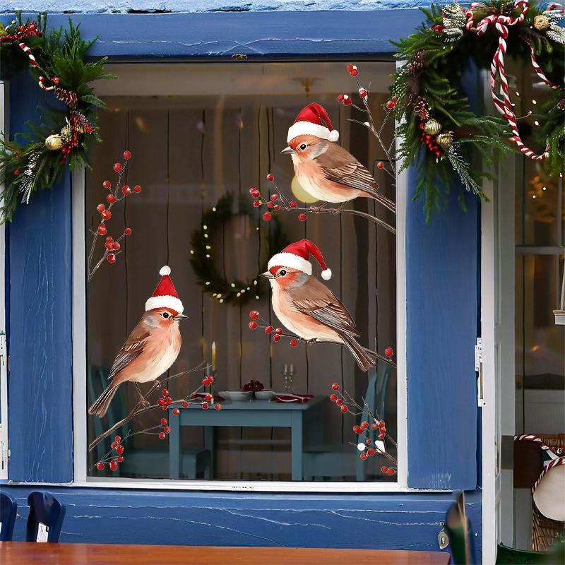 Christmas Can Be Decorated with Hats, Birds, Red Fruit Branches and Christmas Stickers