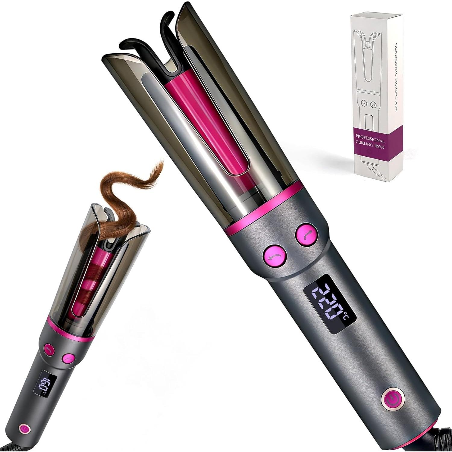 Automatic Curling Iron, Smart Anti-Tangle Hair Curler, Dual Voltage Ceramic Curling Wand, Anti-Scald & Portable, Ideal for Travel, Daily Use розовый