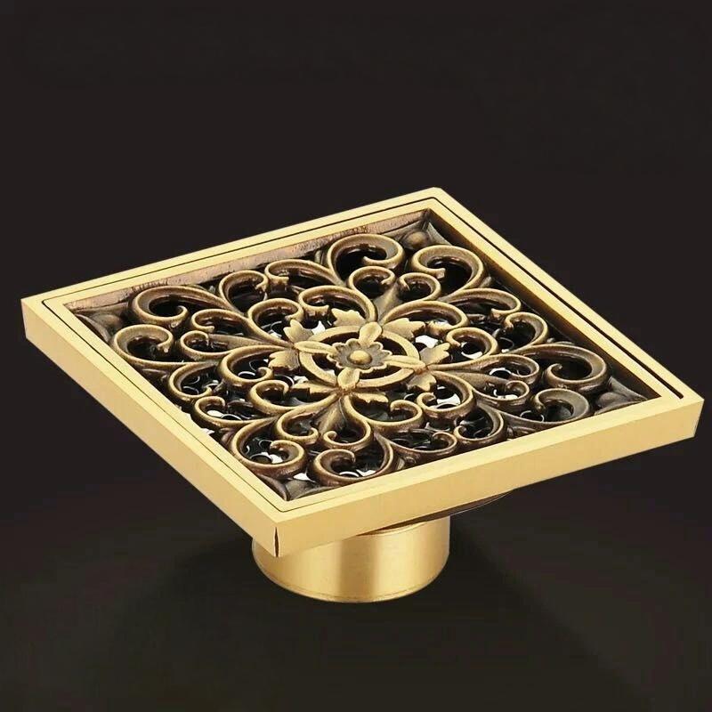 

10X10 CM Floor Drains Antique Bronze Brass Shower Floor Drain Bathroom Deodorant Square Floor Drain Strainer Cover Grate Waste