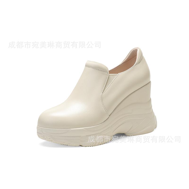 Slope heel women's single shoes 2025 new small super high heel thick sole waterproof table muffin casual shoes leather round head leather shoes