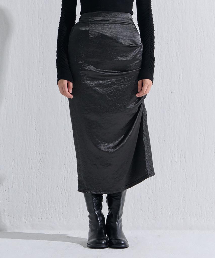 Kamino Pintuck Silk Long Skirt Black