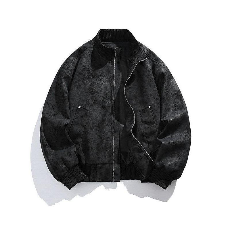 Amerikanische Retro PU-Leder Bomberjacke - Unisex Herbst/Winter Stehkragen Baseball Pilot Style