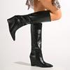Fashion Pointed Toe Wedge Heel Knee High Boots for Women Autumn Winter Slip On Black Long Boots Woman Fashion High Tube Pu Leather Botas
