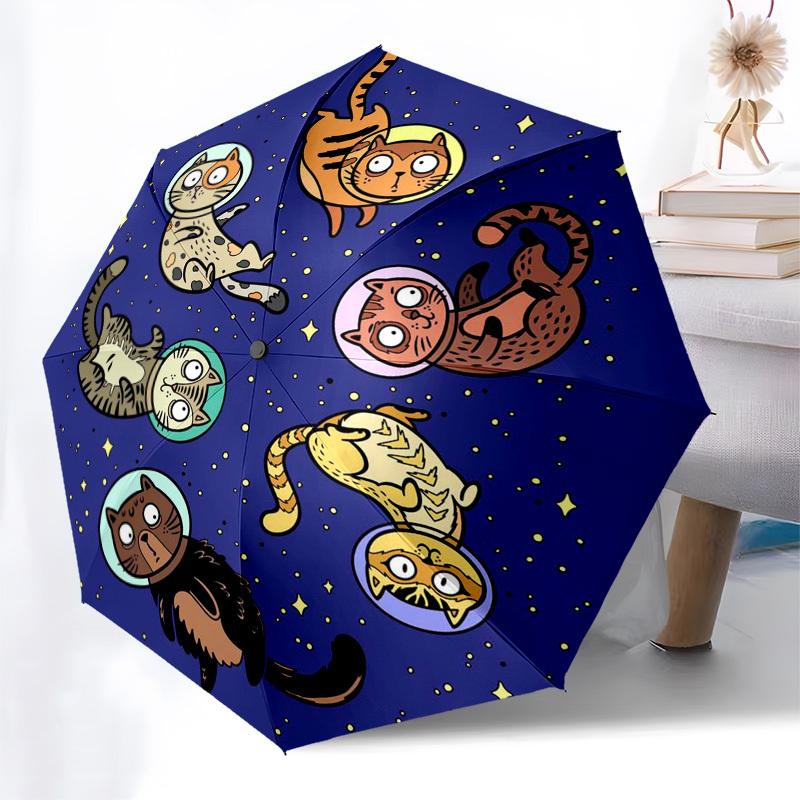 1pc Space Cats Adventure Umbrella with Plastic Handle,Suitable for All Seasons Home Travel Outdoor Umbrellaptys31062